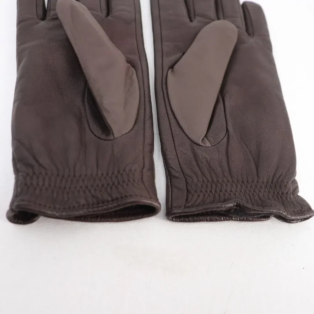 Aris Gloves Women Large Brown Leather Lined Hook Loop Closure Wrist